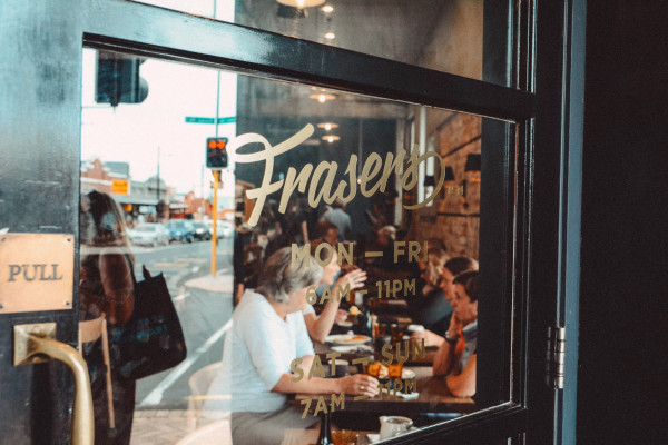 The front window of local café Frasers in Auckland's Mt Eden.