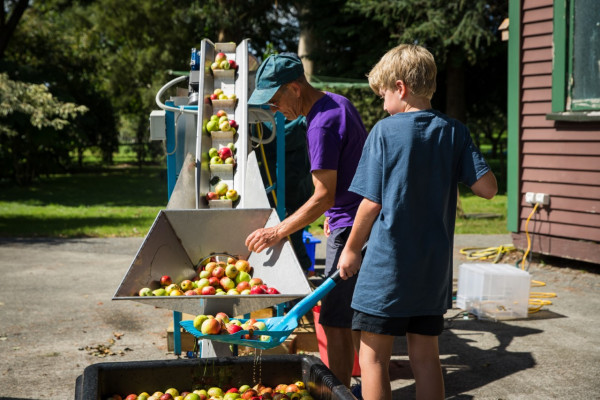 Trevor FitzJohn grandchildren helping at the orchard