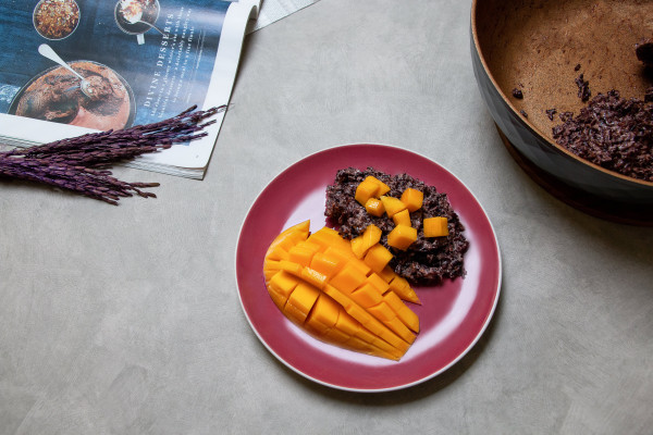 Jasberry Coconut Sticky Rice and Mango Pudding (Vegan)