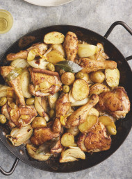 Baked Chicken with Lemon Potatoes, Green Olives and Oregano