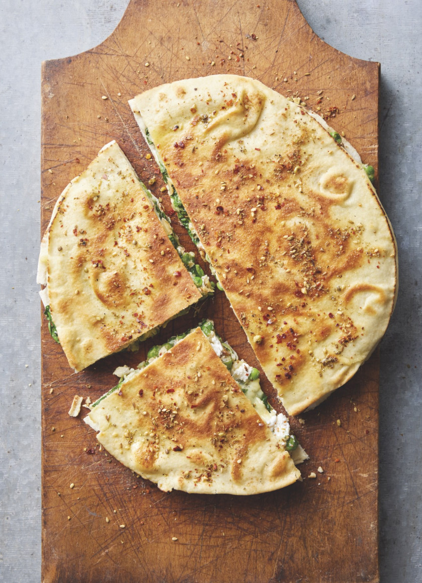 Gozleme with Lotsa Greens, Cheese and Toasty Walnuts