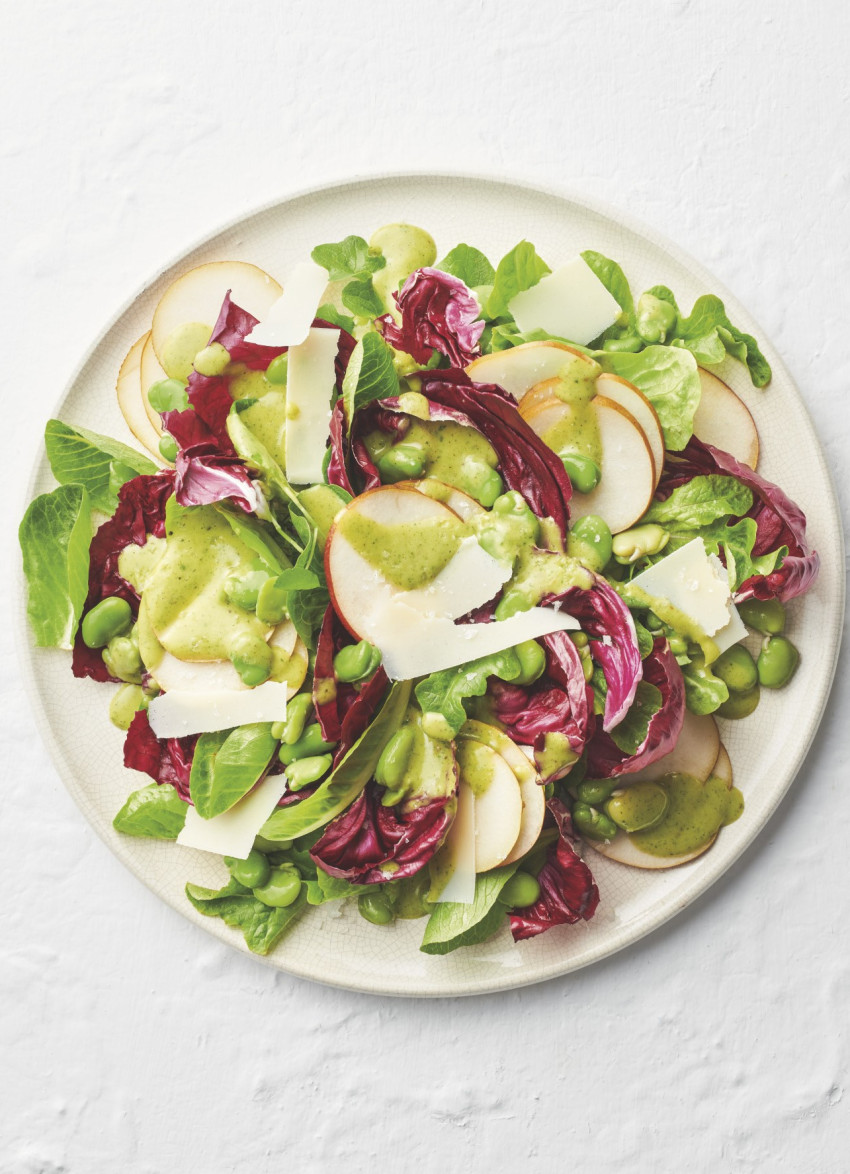 Broad Bean, Radicchio and Pear Salad with Shaved Parmesan