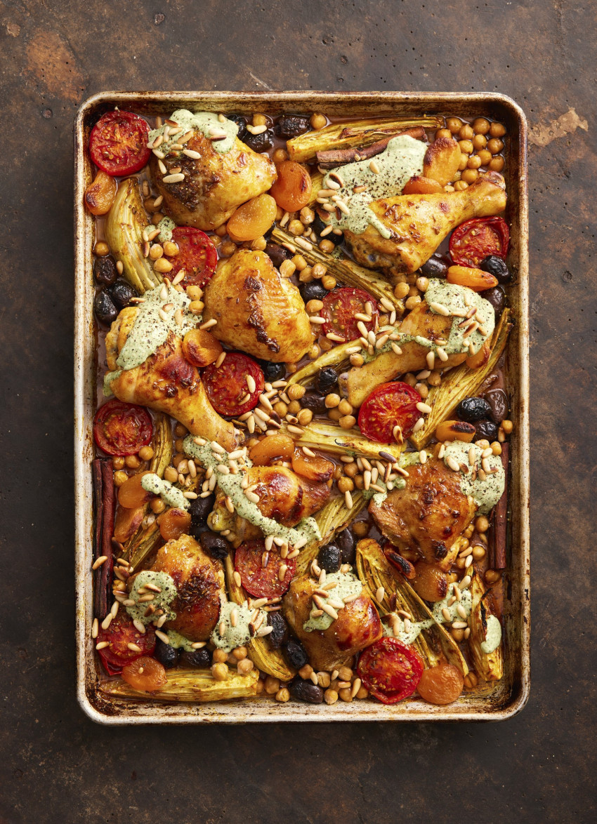 Moroccan Chicken Tray Bake with Minty Yoghurt Sauce