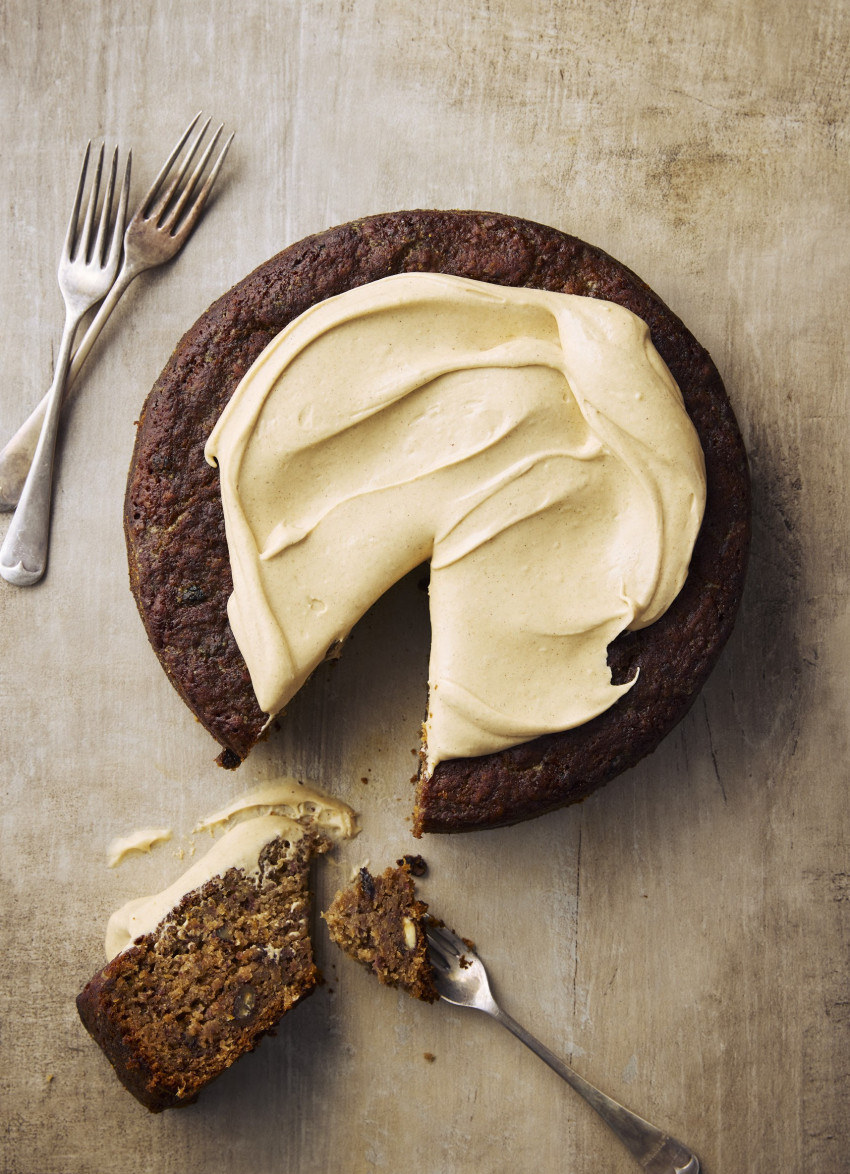 Spiced Pumpkin and Pecan Cake with Caramel and Cinnamon Cream Cheese Icing