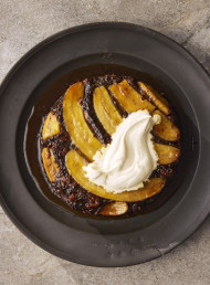 Upside-down Caramelised Banana Pudding with Vanilla Maple Cream and Sea Salt 