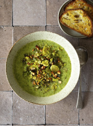 Celery and Parsnip Soup with Roasted Brussels Sprouts 