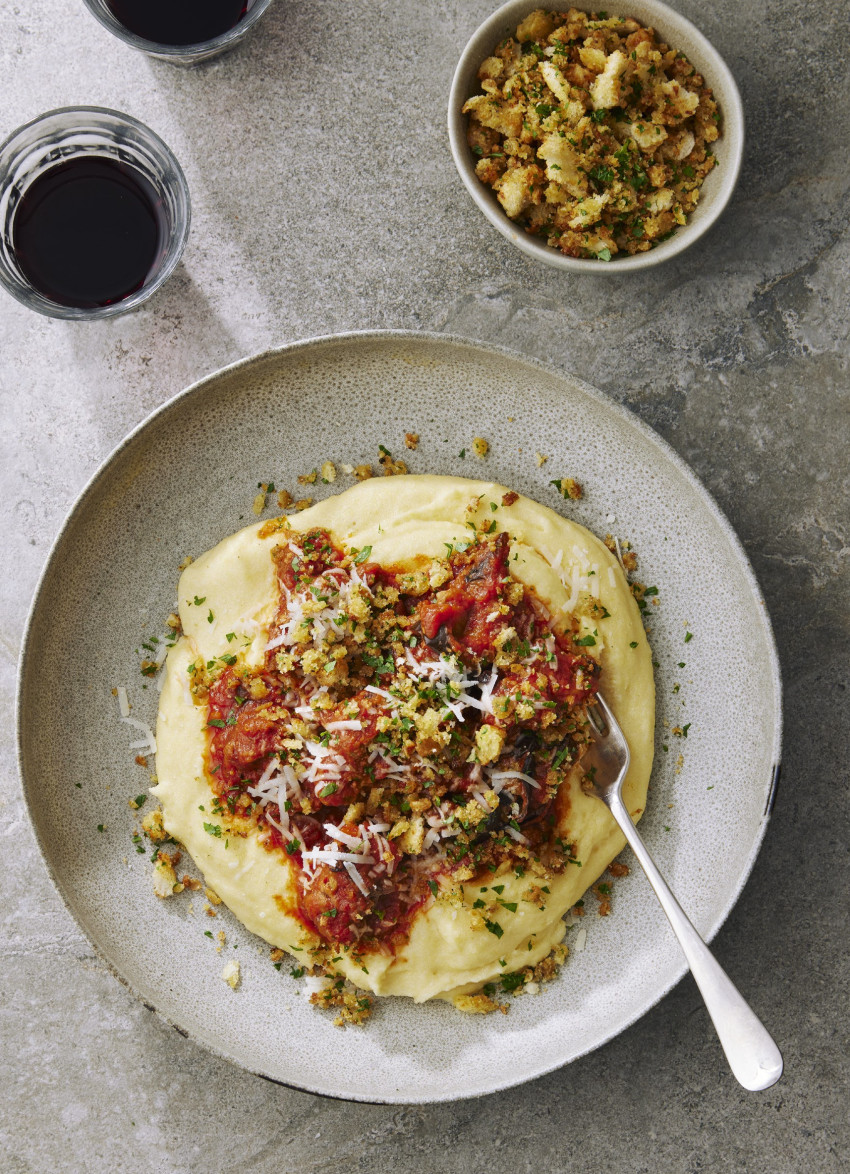 Sicilian-style Meatballs and Eggplant on Soft Polenta