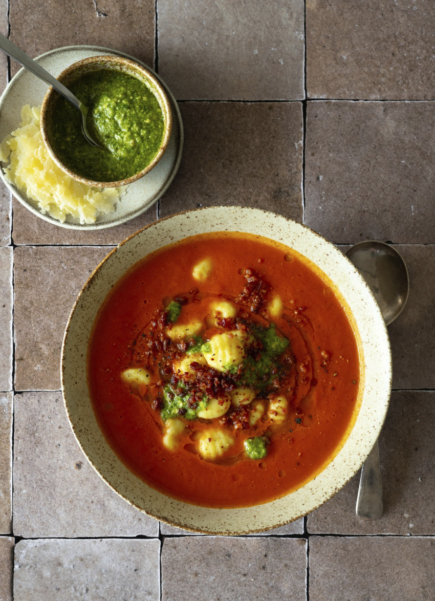 Tomato and Gnocchi Soup with Chorizo Crumb