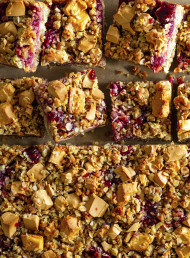 Brown Butter, Oat, Raspberry and Caramelised White Chocolate Slice 