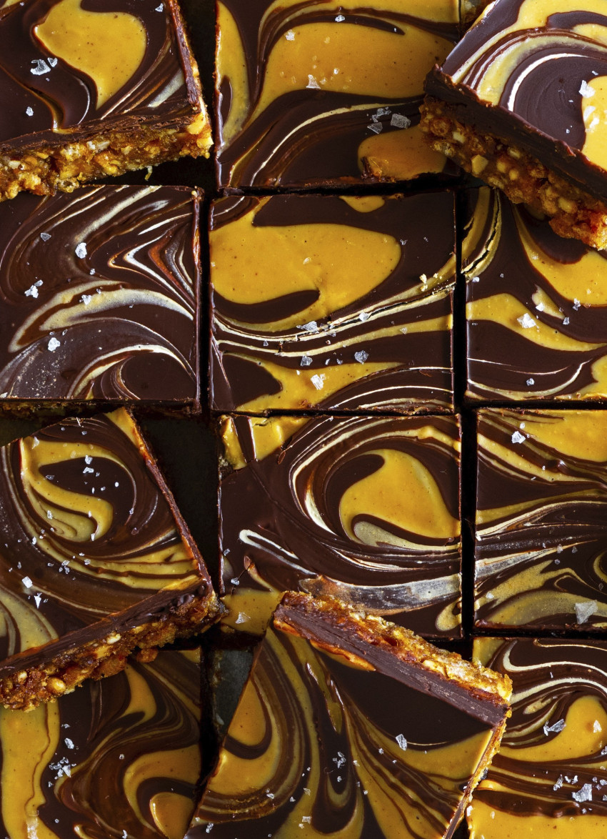 Salty Peanut Butter, Date and Chocolate Slice