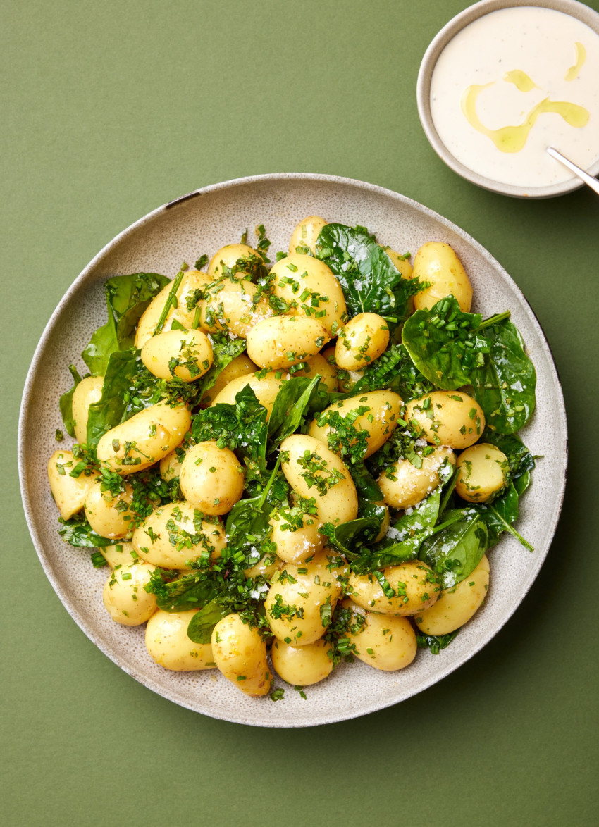 Potato, lots of Herbs and Spinach Salad