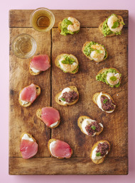 Pea and Avocado Smash with Prawns Crostini