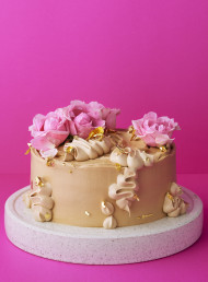 Tiramisu Inspired Dark Chocolate Layer Cake with Kahlua Espresso Syrup and Salted Chocolate Ganache 