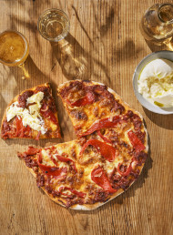 Gochujang Tomato, Roasted Red Peppers and Burrata Pizza