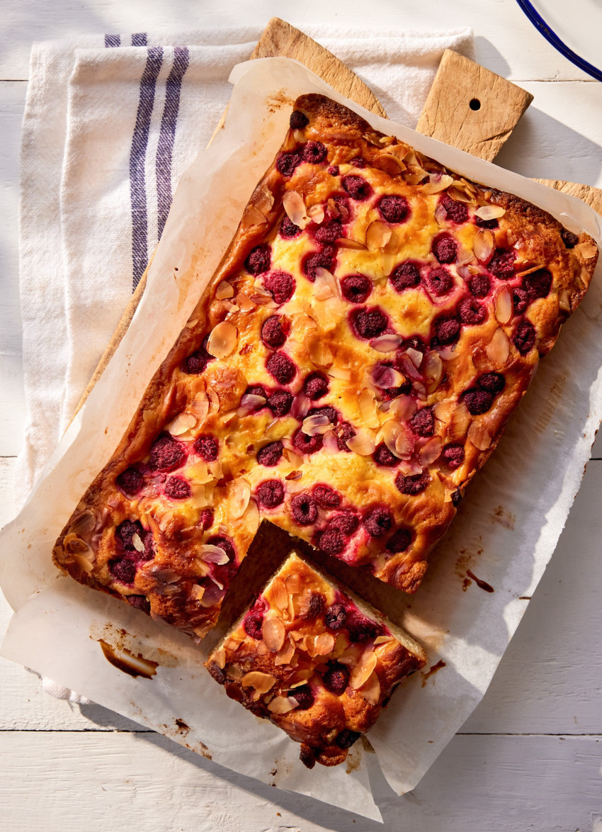 Lemon Curd Cheesecake and Raspberry Tray Cake