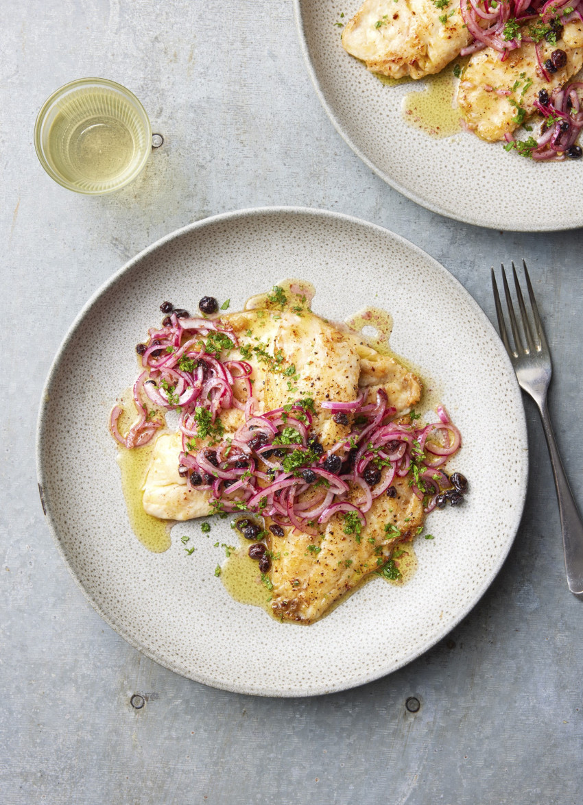 Market Fish with Sumac Onions, Currant and Mint Dressing