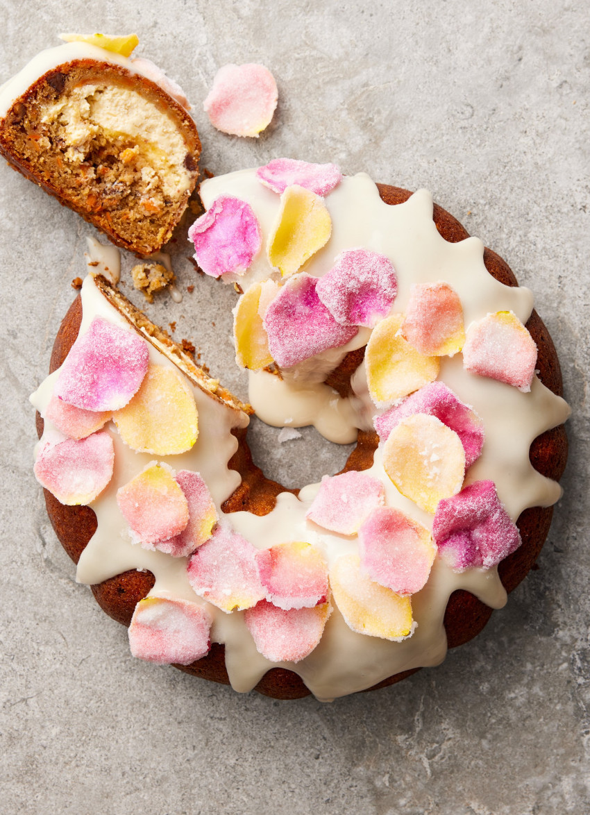 Easter Bunny Carrot and Pecan Cream Cheese Swirl Cake with Burnt Honey Glaze