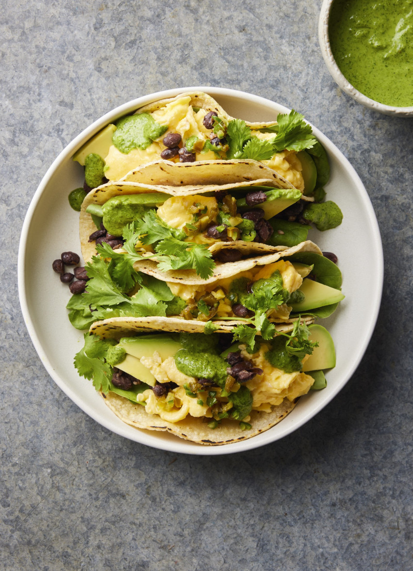 Soft Egg Tacos with Black Beans and Salsa
