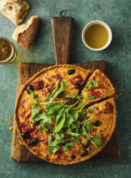 Smoky Chorizo, Red Capsicum and Black Olive Tart 