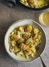 Tarragon and Chicken Meatballs with Creamy Leek Orzo