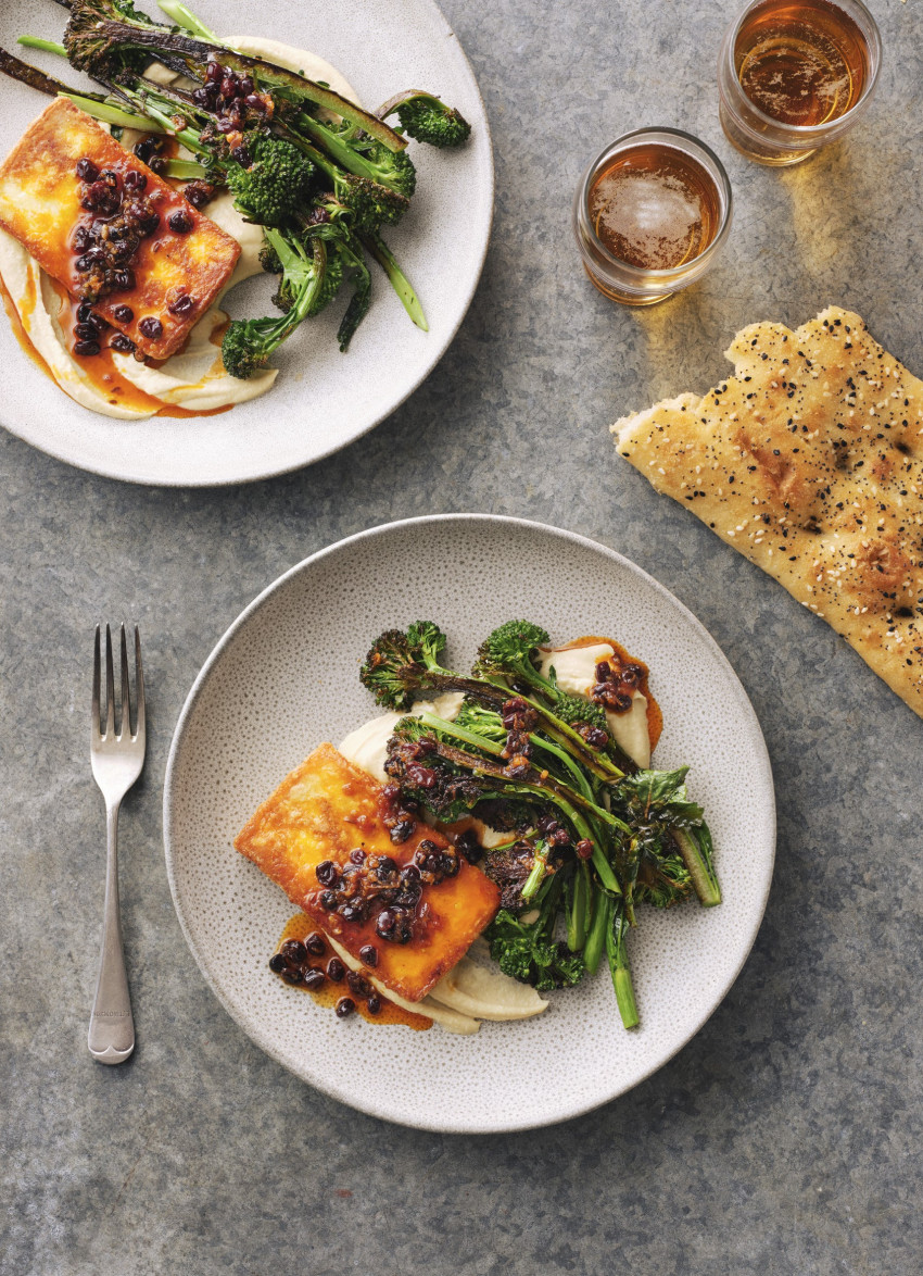 Crispy Fried Haloumi and Broccolini Salad with Smoky Currant and Cumin Dressing