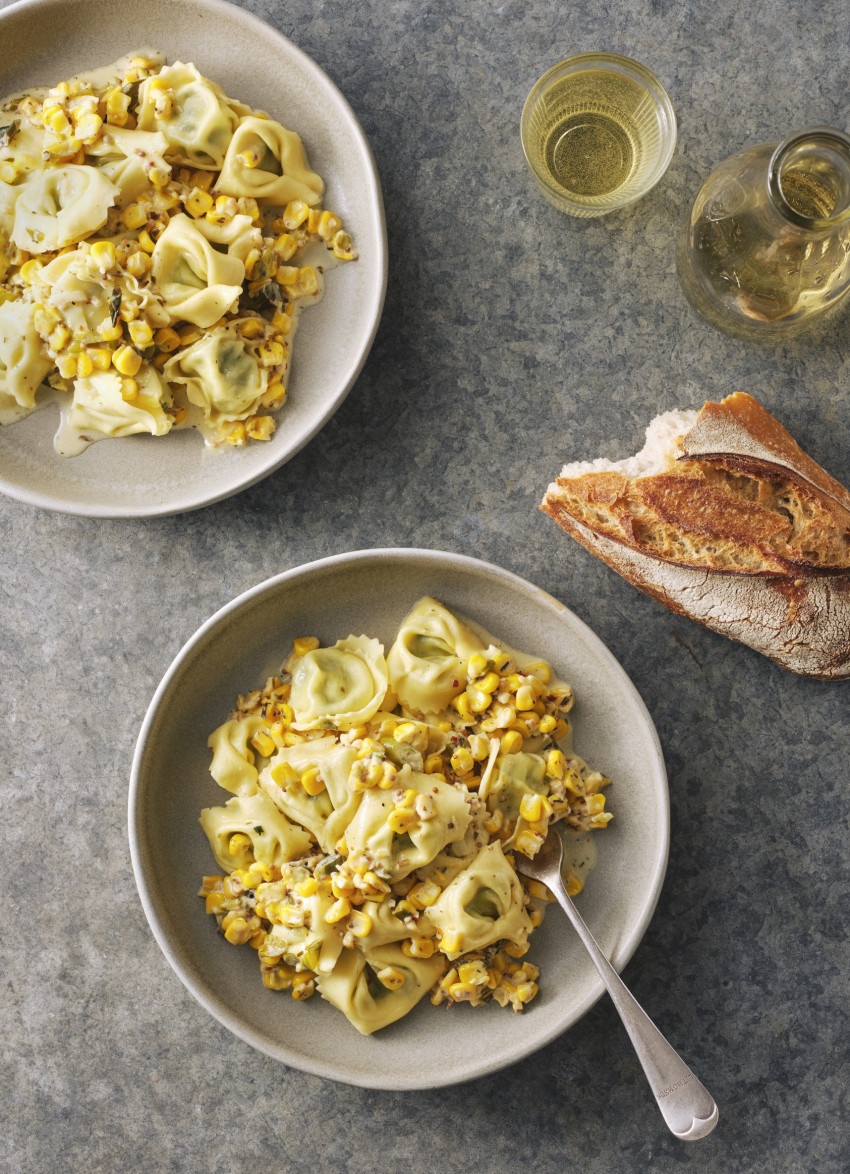 Tortellini with Garlic Cream, Tarragon and Sweetcorn