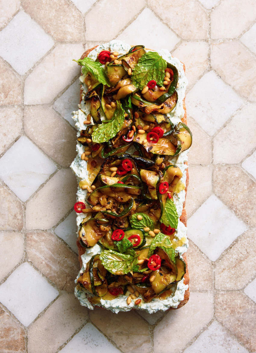 Charred Zucchini and Chilli Loaded Ciabatta with Whipped Goat’s Cheese