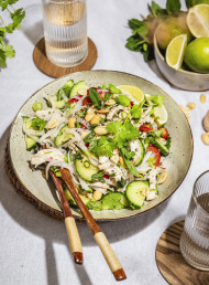 Chicken and Rice Noodle Salad with Cucumber, Peanuts and Soft Herbs
