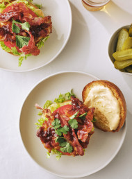 Sticky Gochujang Glazed Chicken and Bacon Burgers