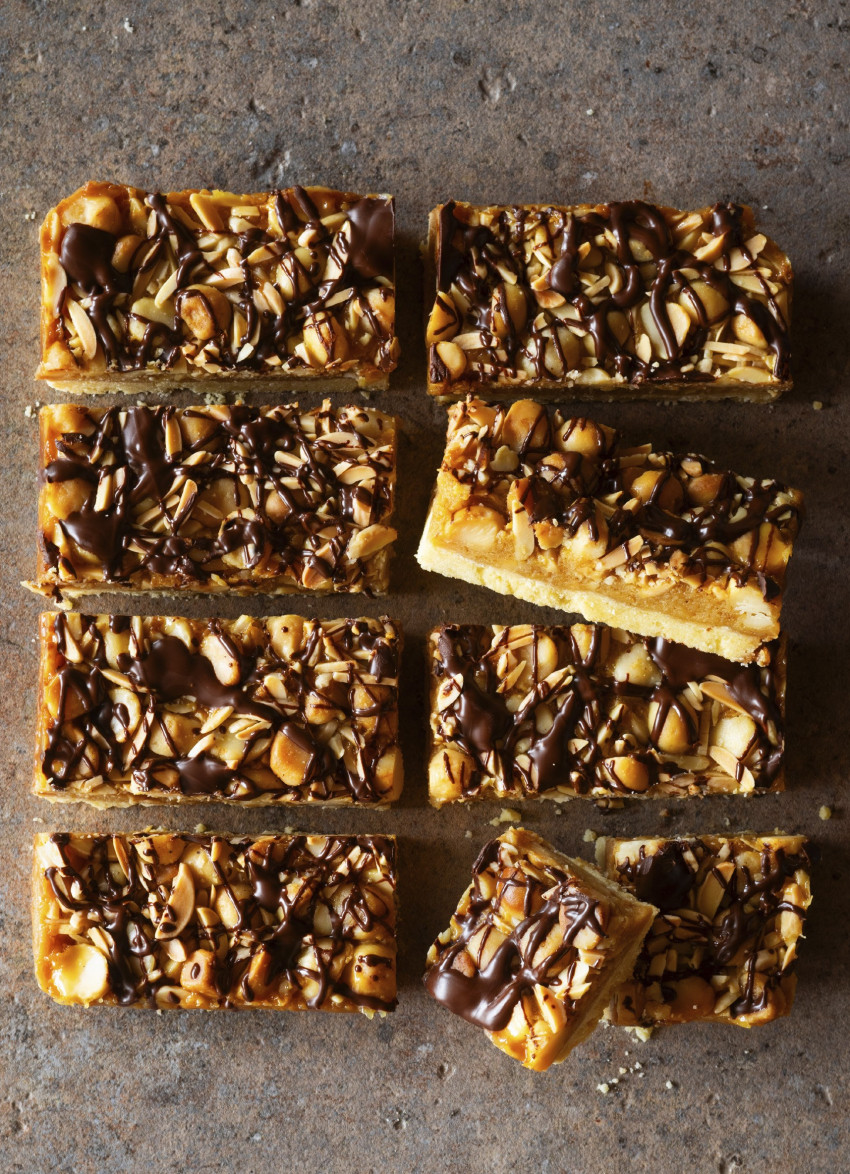 Caramel, Macadamia and Almond Slice