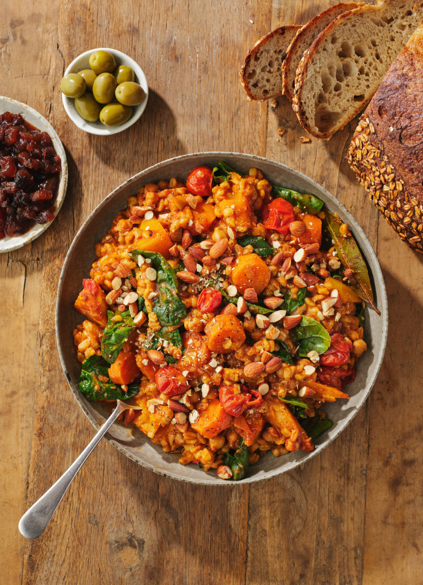 Moroccan Vegetable Stew with Pearl Barley and Chickpeas