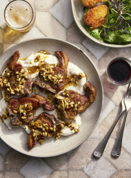 Lamb Loin Chops with Sizzled Garlic, Mint and Pine Nut Butter 