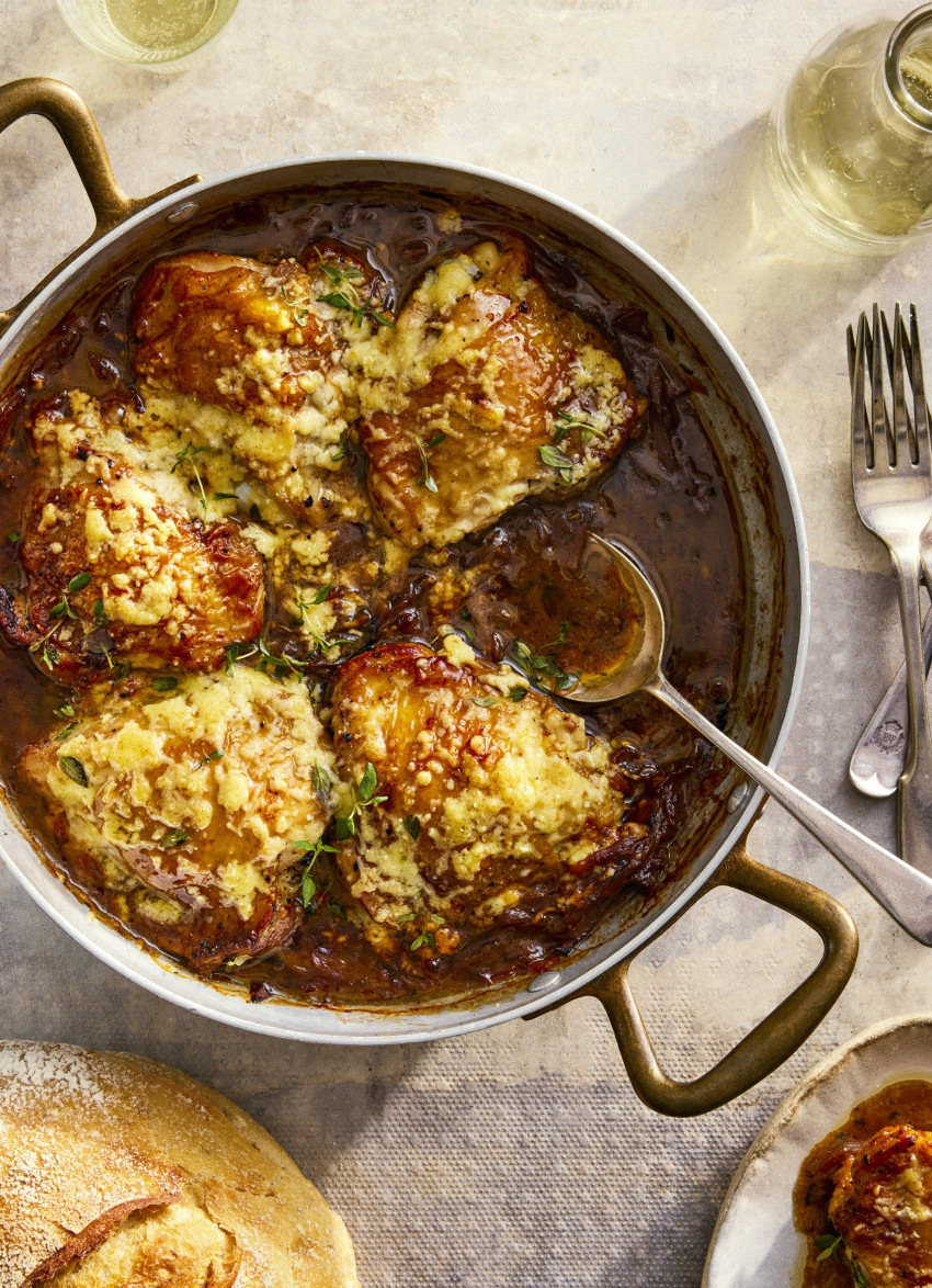 Miso French Onion Chicken with Sharp Cheddar and Thyme