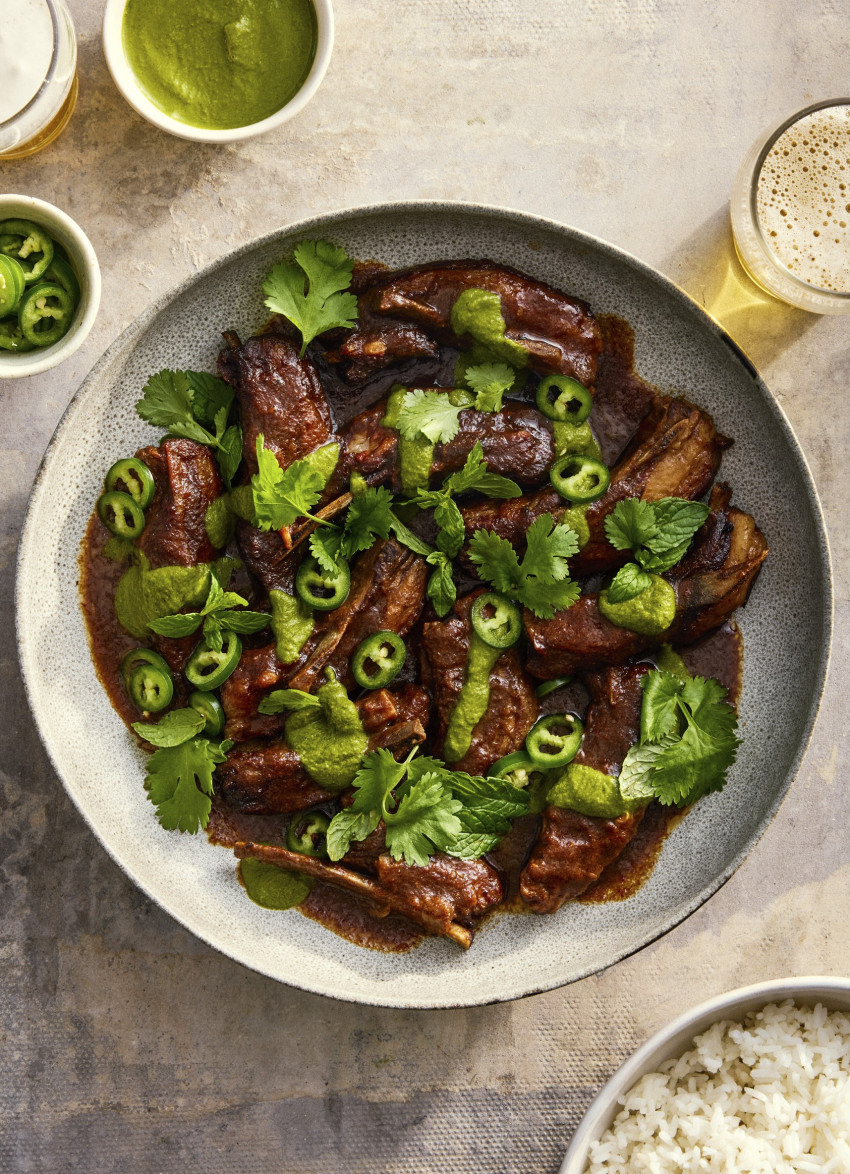 Jammy Coconut and Tamarind Lamb Ribs with Coriander Chutney