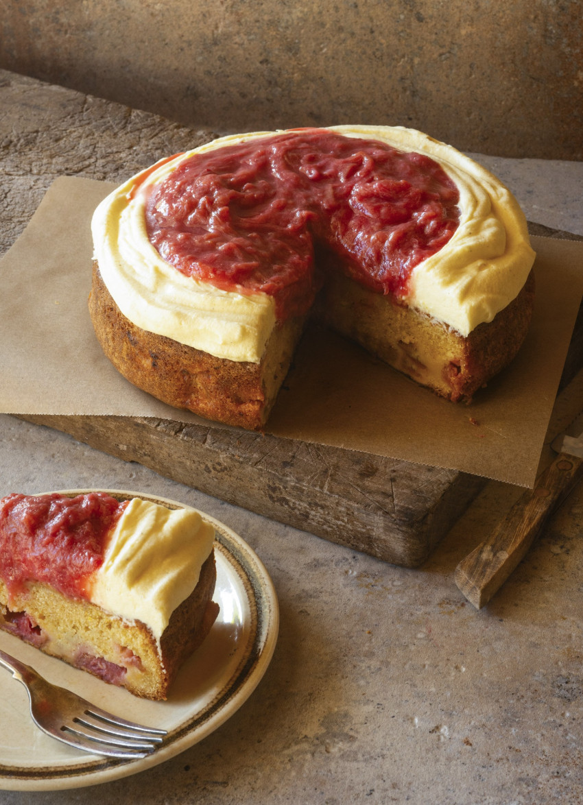 Rhubarb Cake with Cardamom Cream Cheese Icing