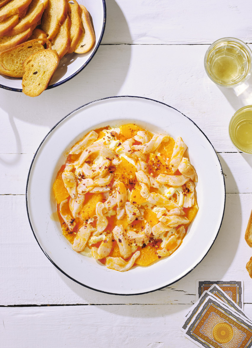 Ceviche with Stracciatella and Sicilian Orange & Chilli Oil