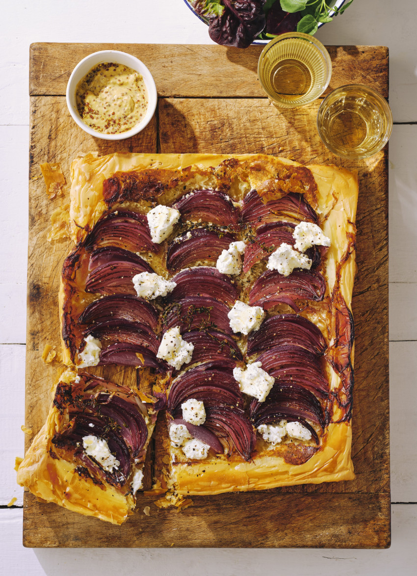 Roasted Red Onion and Herbed Cream Cheese Tarte Tatin