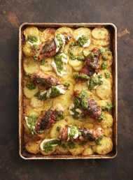 Mustard and Tarragon Chicken on Cheesy Potato Gratin 