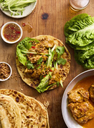Curried Lemongrass Chicken Roti Wraps with Thai Herbs and Tamarind Dressing