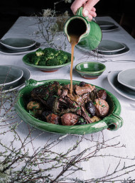 Slow Cooked Beef Bolar Roast with Smashed Garlic and Sage Potatoes and Gravy