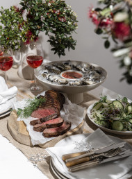 Christmas with Steak, Oysters and Crisp Fennel, Cucumber and Pistachio Salad
