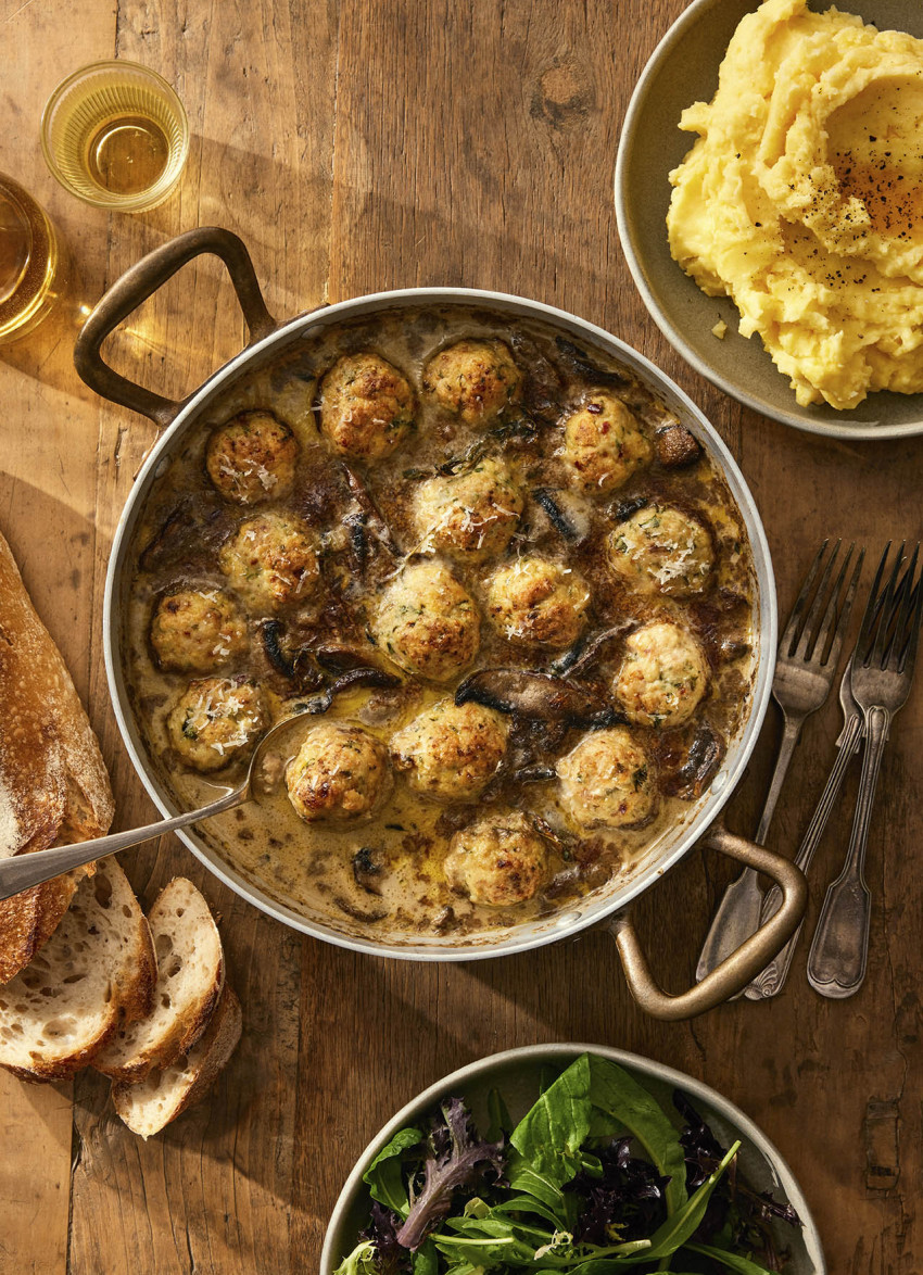Chicken and Bacon Meatballs in Creamy Mushroom Sauce