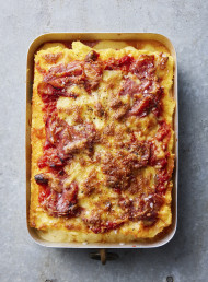 Baked Cheesy Polenta with Fennel Salami
