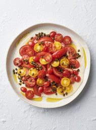 Mixed Tomato Salad with Tahini Yoghurt and Crisp Capers