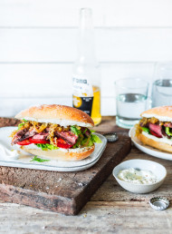 Steak Rolls with Horseradish Cream and Caramelised Onions