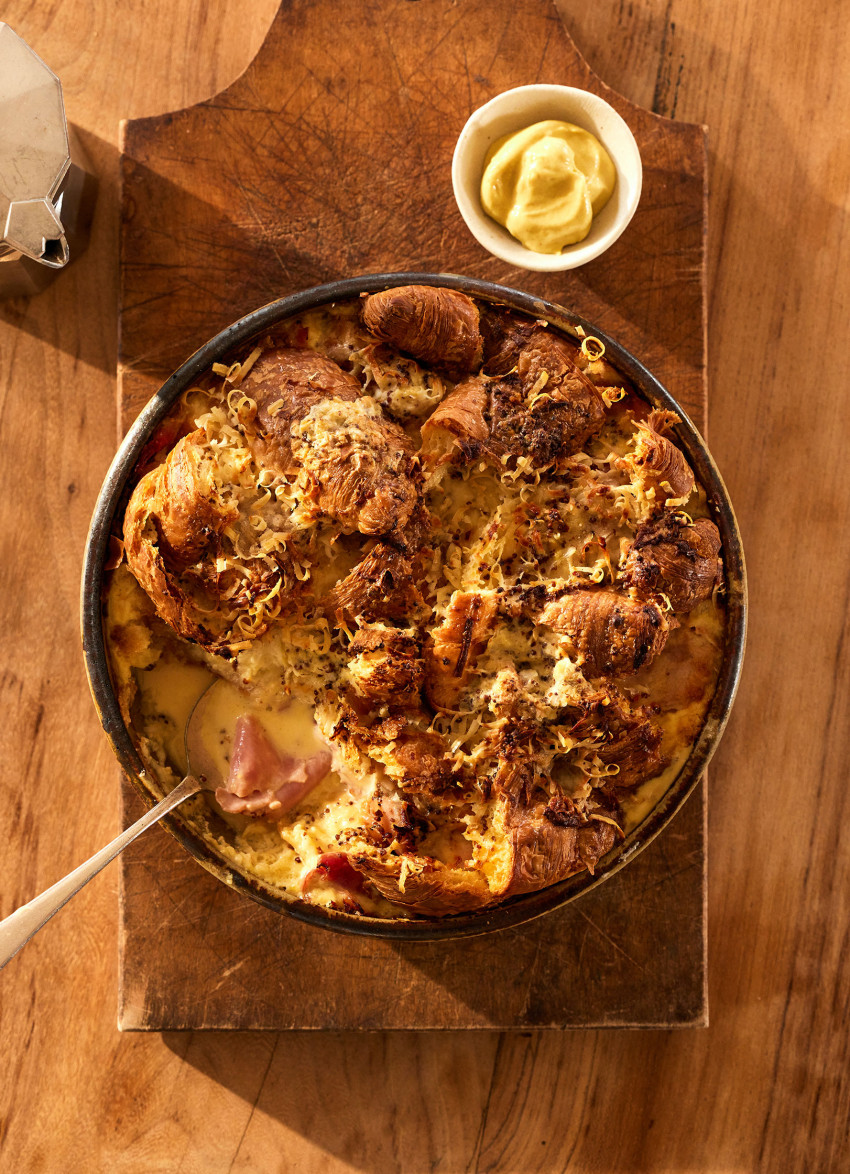 Croque Monsieur Croissant Bread and Butter Pudding