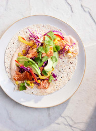 Hot Smoked Salmon, Zesty Slaw and Spicy Mayo Wraps