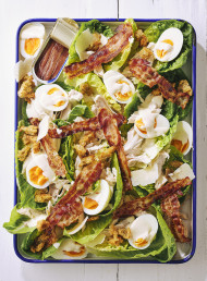 Cheaty Chicken Caesar Salad with Soft Eggs and Pancetta