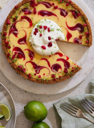 Raspberry Key Lime Pie with Tequila Cream