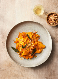 Anna Burn-Francis' Pumpkin Pasta with Crispy Amaretti and Pancetta Crumbs